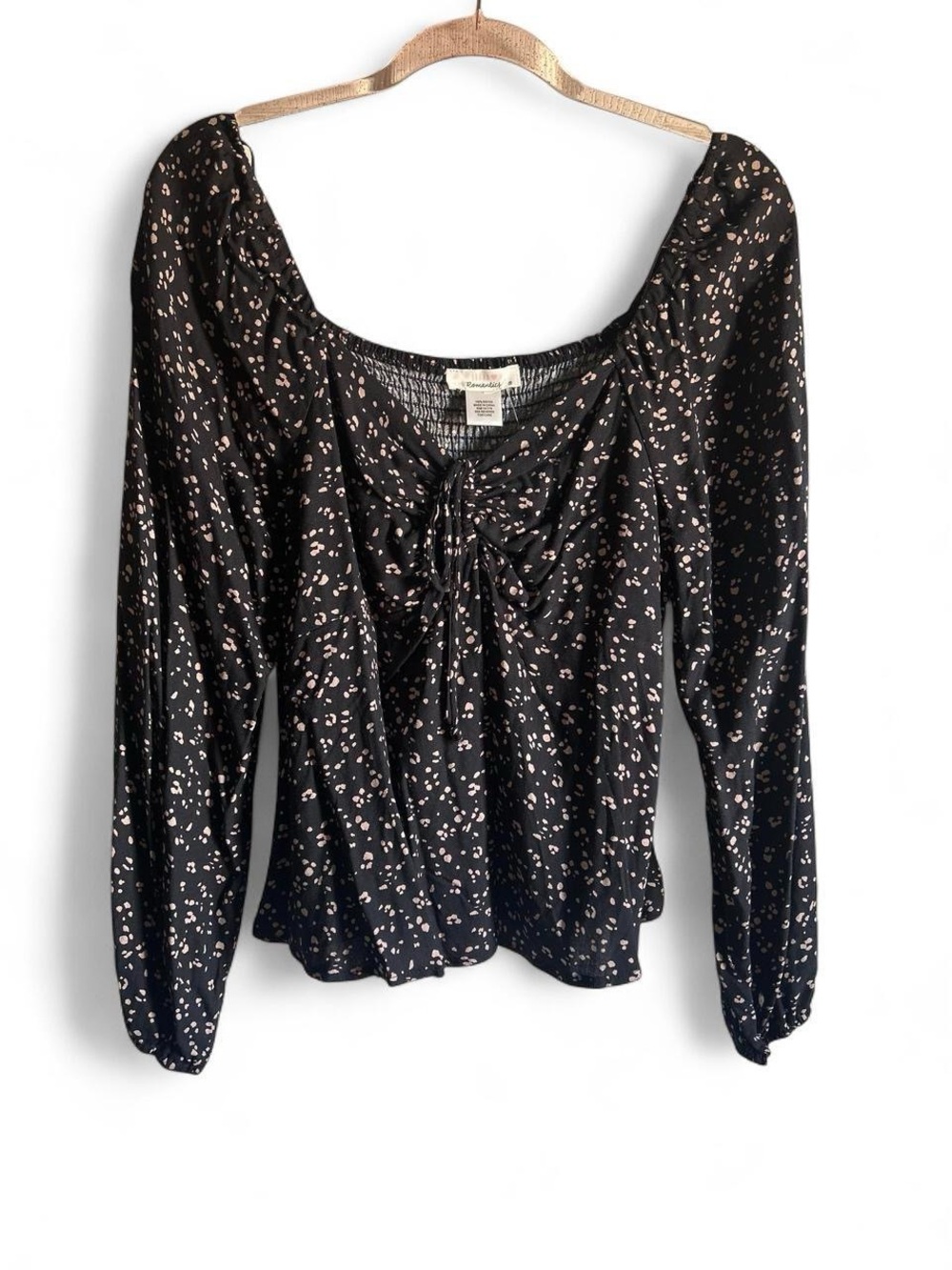 URBAN Romantics Black Blouse with Pink Dot Print size medium